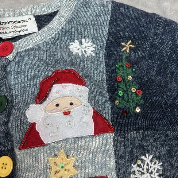 Vtg Tiara International Christmas Sweater Women Button Cardigan holiday party - Picture 4 of 13